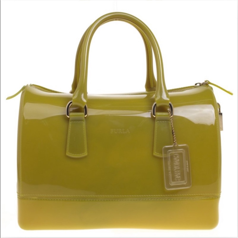 FURLA Citron Yellow Green Jelly Candy Large Satchel Bag - Picture 3 of 14